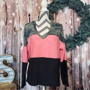 Pink, camo & grey hooded sweater